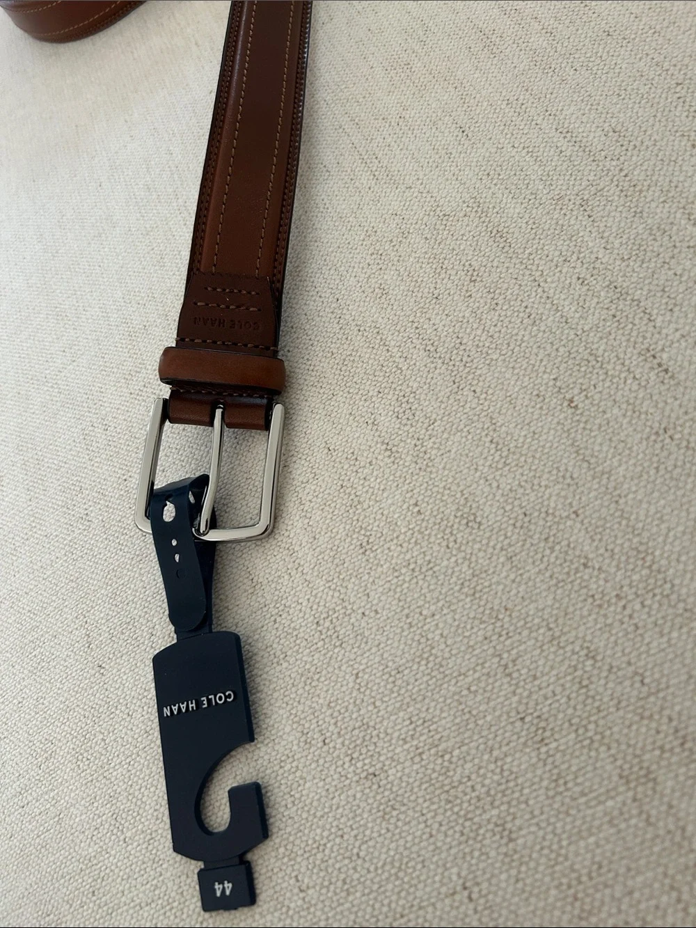 Cole Haan mens Stitched Leather Dress Belt Tan, size 44, NWT